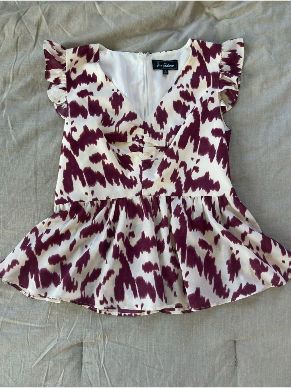 Sam Edelman Burgundy Abstract Peplum Top